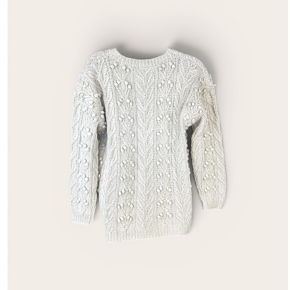 Ann Taylor VTGE Sweater Size SM Cream Silk Cotton Cable Popcorn Knit Crew Neck - Picture 3 of 11